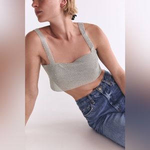 NWT. Zara Silver Rhinestone Crop Top. Size M.